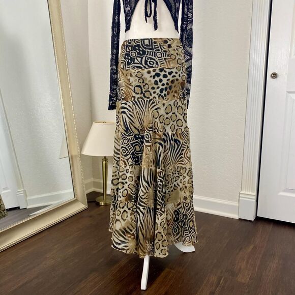 Fairy Grunge Brown Tan Layered Leopard Print Midi Maxi Skirt Size 6 / S Small - Picture 4 of 7